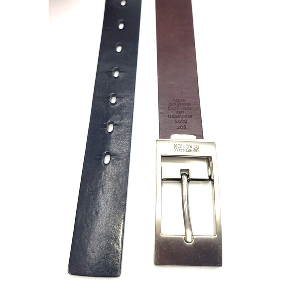KENNETH COLE REACTION Reversible Leather Belt Black Brown Large Silver Buckle 30 - Picture 6 of 9